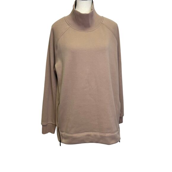 Athleta Cozy Karma Side Zip Funnel Neck Sweatshirt Beige Large - Picture 1 of 8
